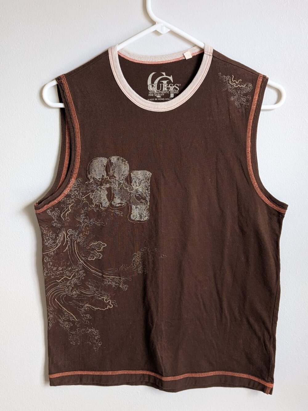 Y2K Grunge Guess Muscle Tank in Brown - Men's Small - 100% Cotton